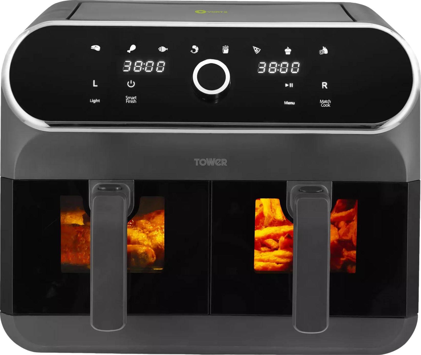 Elite 8 Litre Dual Basket Air Fryer with Viewing Windows Graphite