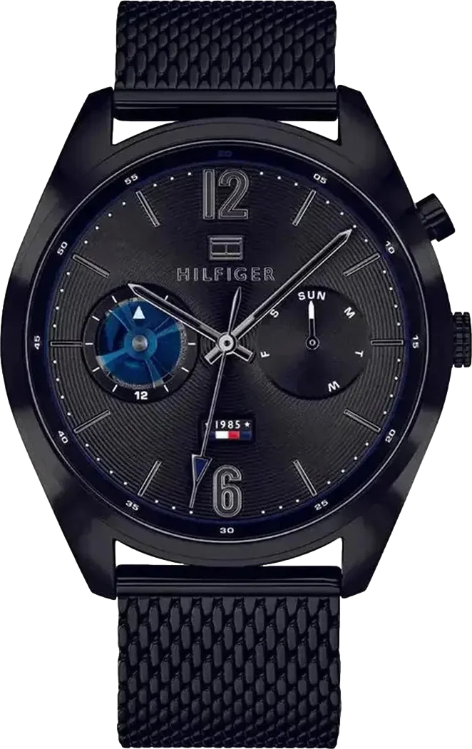 Deacon Men's Watch 44mm Black Dial Black Mesh Bracelet