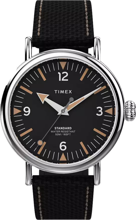 Standard Black Dial Black Fabric Leather Strap Watch
